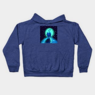 Blue Cat Takes a Cool Stroll in the Moonlight Kids Hoodie